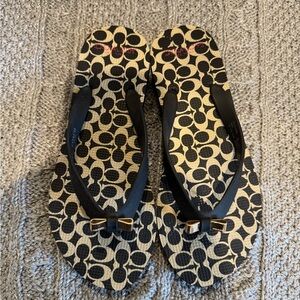 Coach Black and Gold Patterned Sandals